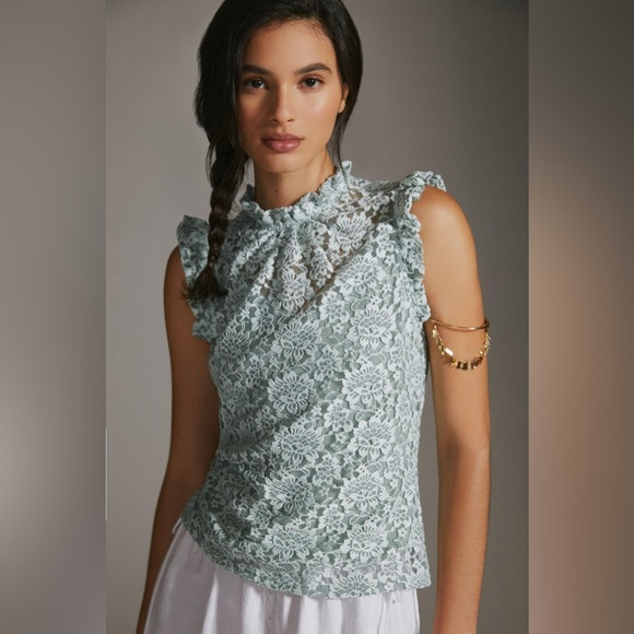 Anthropologie Tops - Anthropologie Dolan Ruffled Lace Tank Mint Green